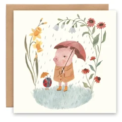 Cottontails Baby Cards*Greeting Card - Little Pig in the Rain