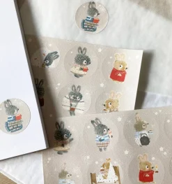 Cottontails Baby Stickers & Stationery | Bunny Cards & Stationery*Handmade Paper Stickers - Cosy Bunnies