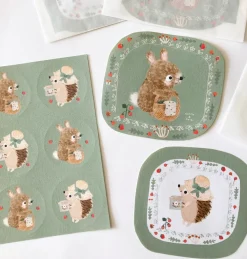 Cottontails Baby Stickers & Stationery | Bunny Cards & Stationery*Handmade Paper Stickers - Hedgehog & Bunny