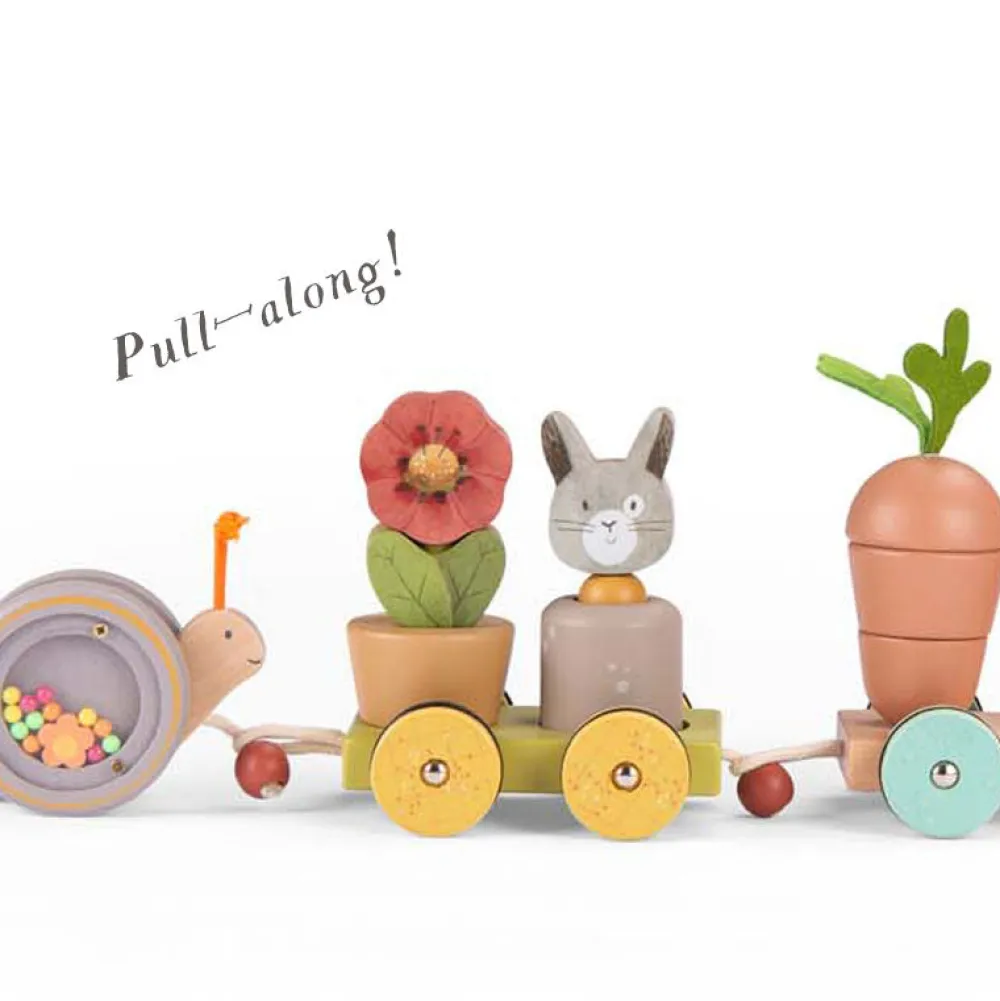 Cottontails Baby Wooden Bunnies | Wooden Toys*Moulin Roty Three Rabbits Pull-along Wooden Train