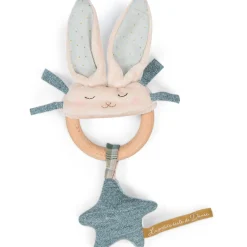 Cottontails Baby Bunnies For Babies | Comforters & Rattles*Moulin Roty wooden ring rattle - blue & cream rabbit