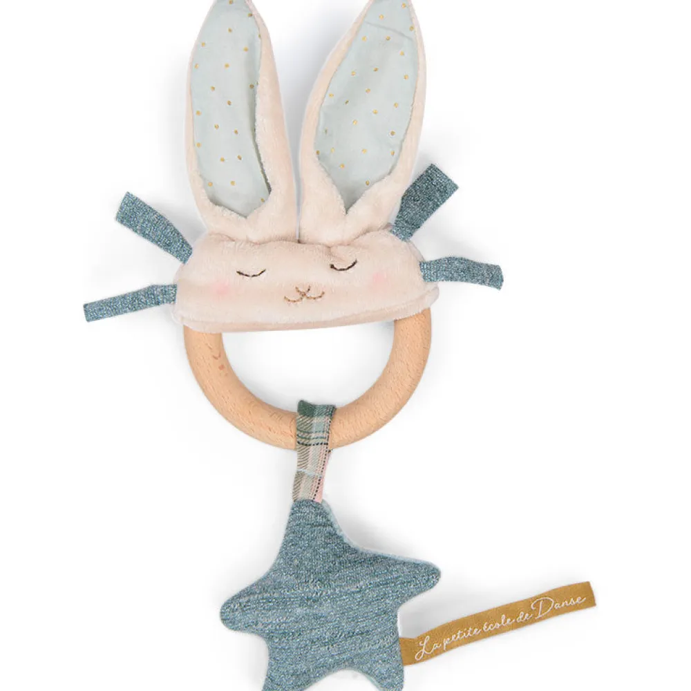 Cottontails Baby Bunnies For Babies | Comforters & Rattles*Moulin Roty wooden ring rattle - blue & cream rabbit