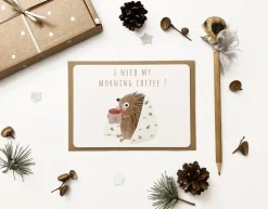 Cottontails Baby Cards*Postcard & Envelope - Hedgehog & Morning Coffee